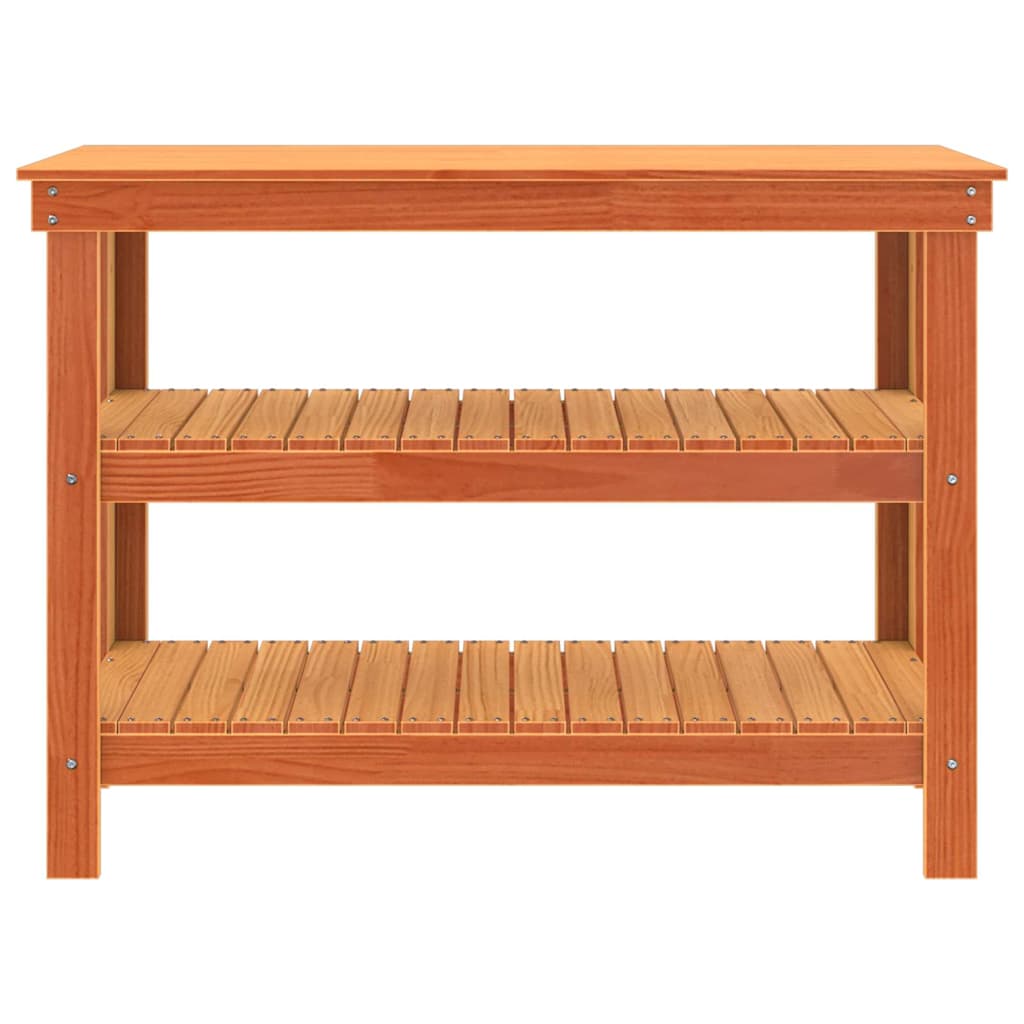 Munkapad polcokkal Viaszbarna 110.5 x 50 x 80 cm Tömör fenyőfa