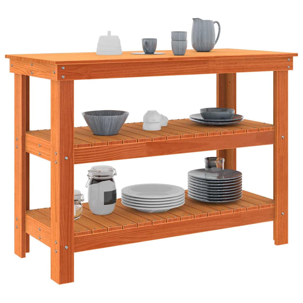 Munkapad polcokkal Viaszbarna 110.5 x 50 x 80 cm Tömör fenyőfa