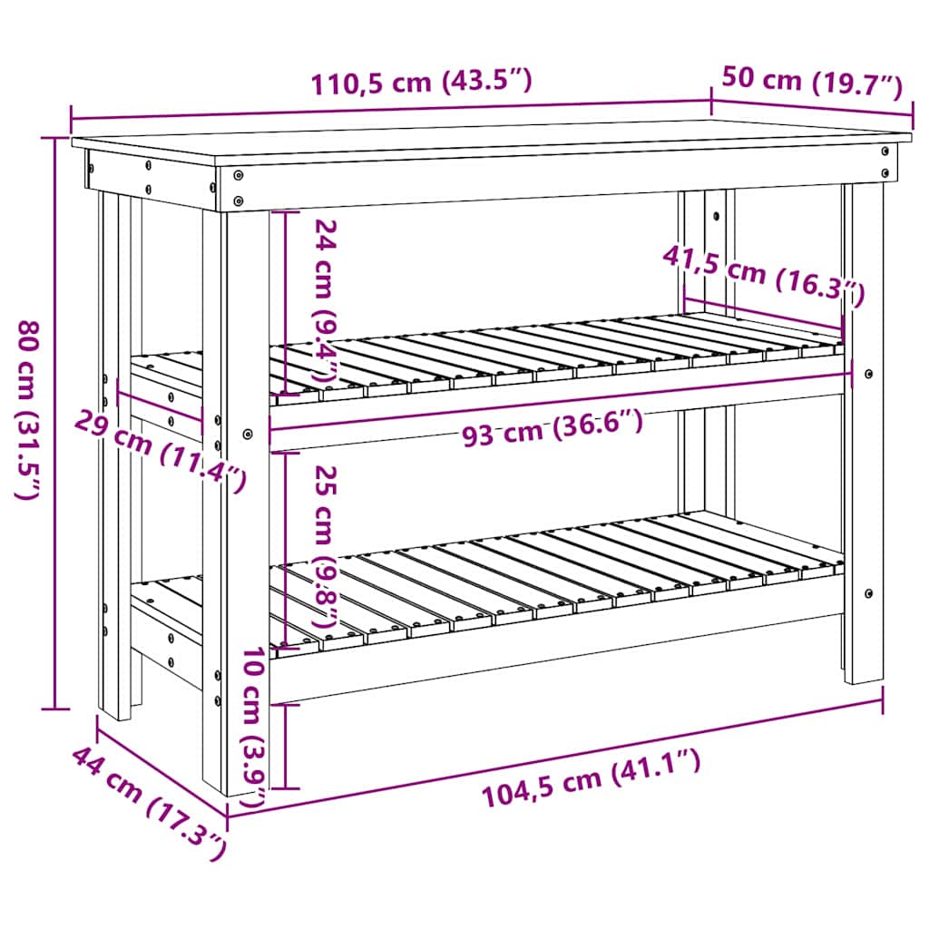 Munkapad polcokkal Viaszbarna 110.5 x 50 x 80 cm Tömör fenyőfa