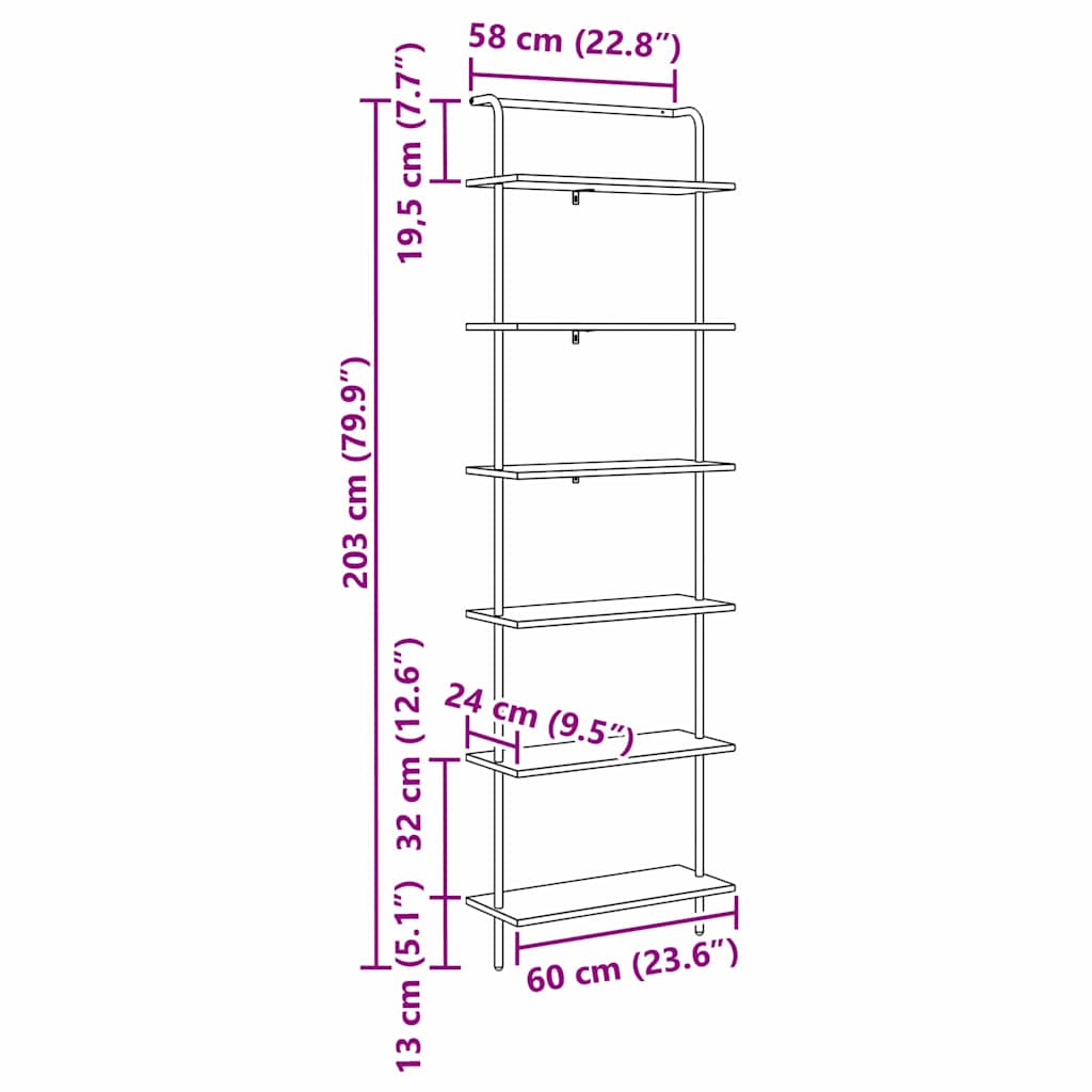 Könyvespolc sonoma tölgy 60 x 24 x 203 cm Faanyag