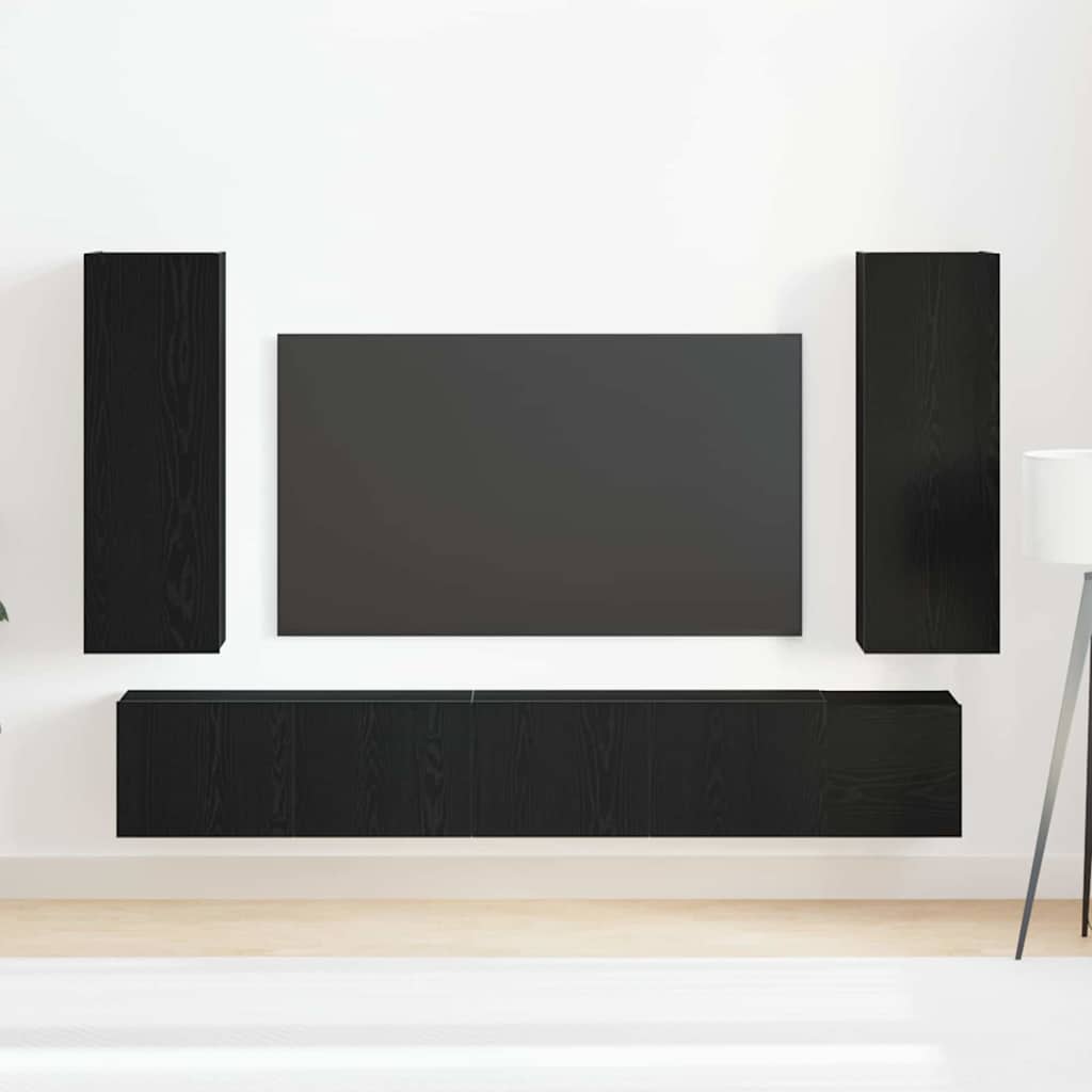 5 részes fali TV szekrény szett fekete tölgyből