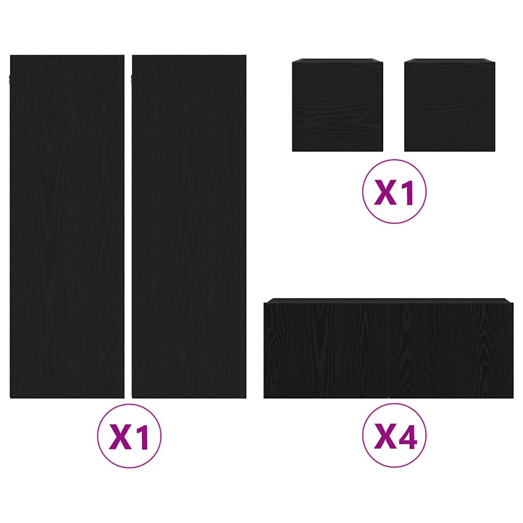 TV Szekrény Készlet 8 pcs Musta tammi 190.5 x 28.5 x 151 cm