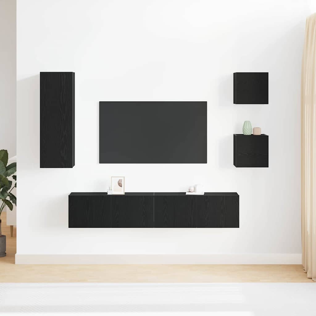 TV Szekrény Készlet 5 pcs Musta tammi 160 x 30 x 30.5 cm