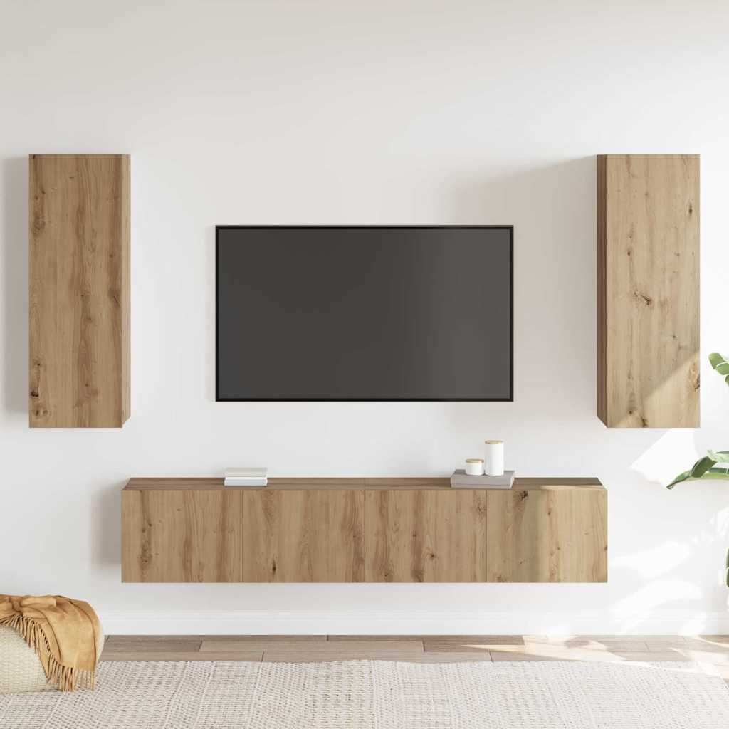 4 részes TV szekrény szett, falra szerelhető Artisan tölgy, mérnöki fa