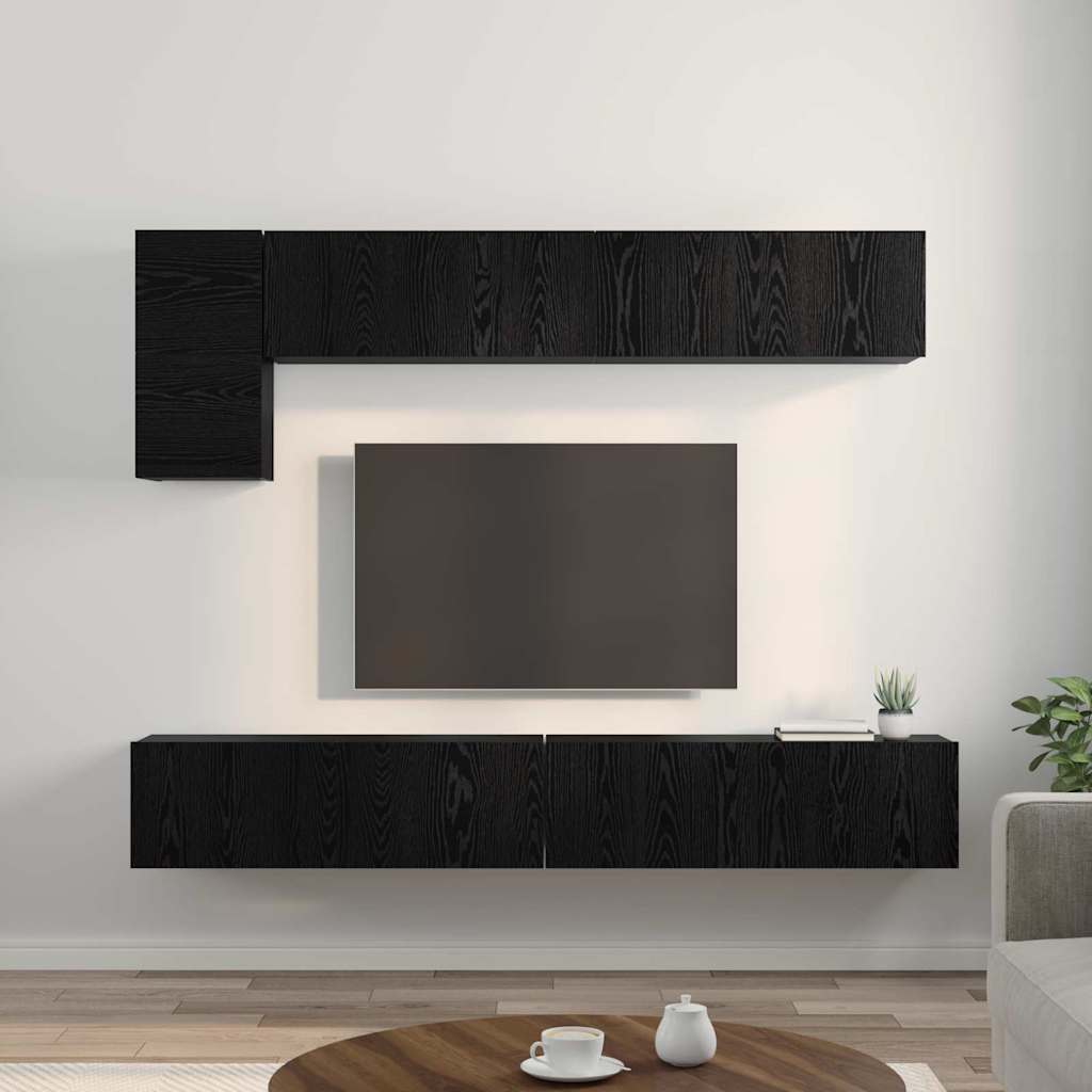 TV szekrény garnitúra 5 pcs Fekete tölgy Faanyag