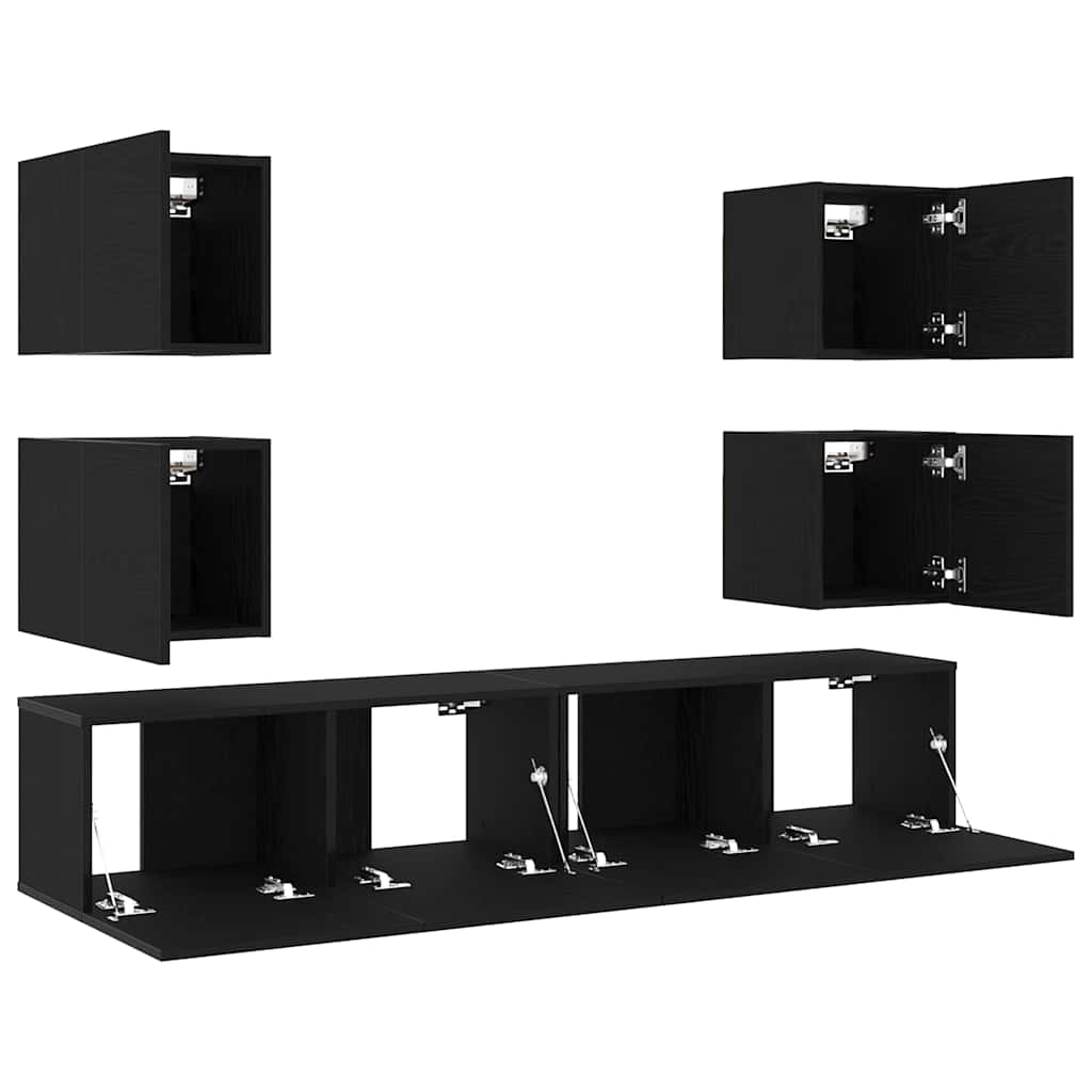 TV szekrény 6 pcs Fekete 160 x 30 x 30 cm Faanyag