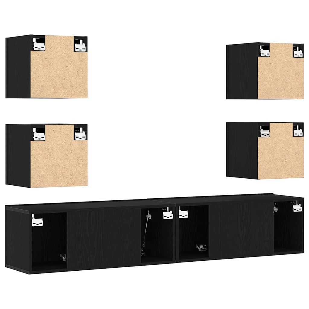 TV szekrény 6 pcs Fekete 160 x 30 x 30 cm Faanyag