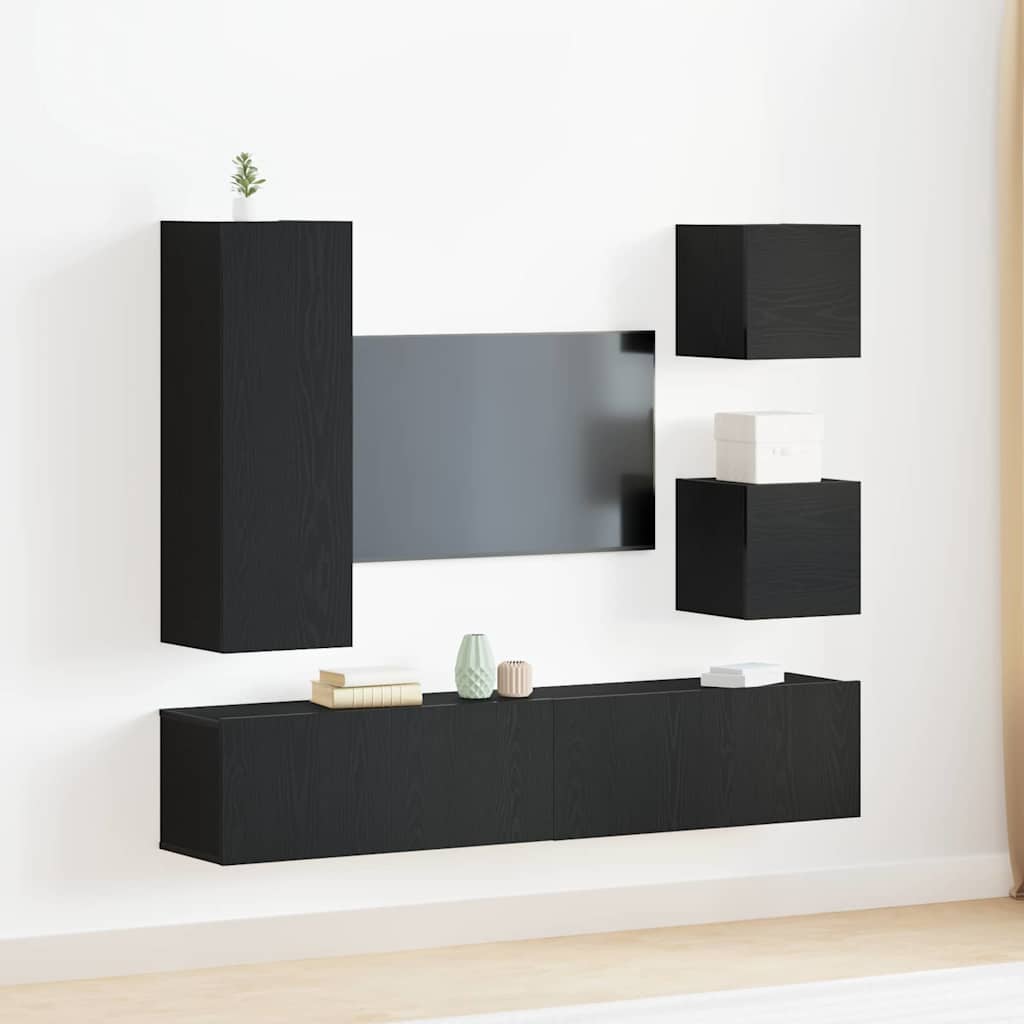 TV Szekrény Készlet 6 pcs Musta tammi 160 x 30 x 30.5 cm