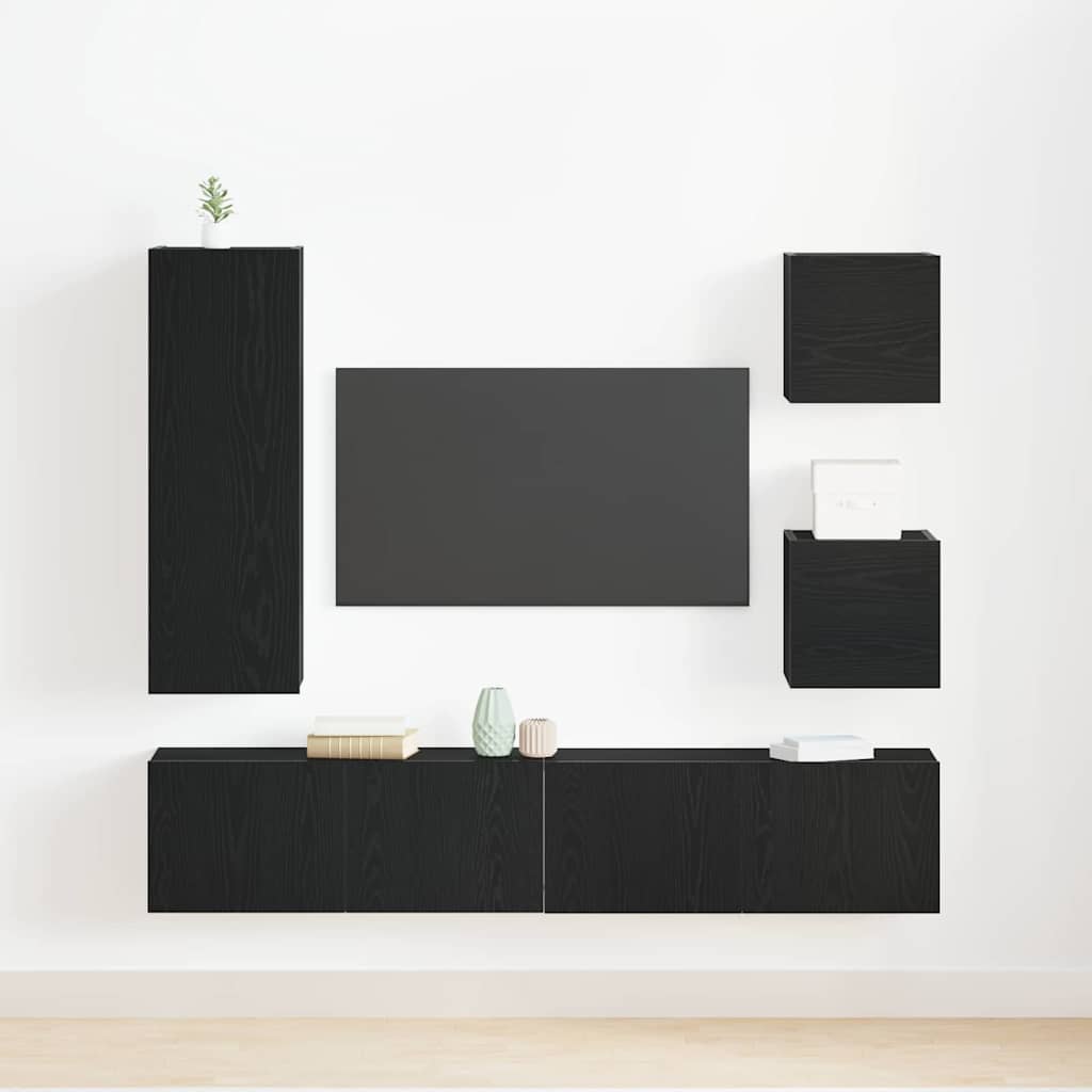 TV Szekrény Készlet 6 pcs Musta tammi 160 x 30 x 30.5 cm