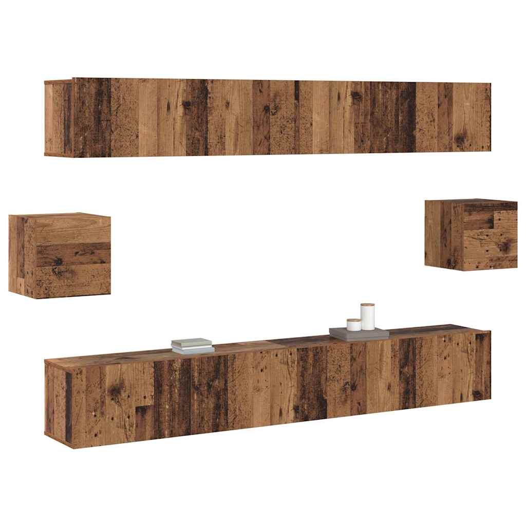 TV szekrény garnitúra 6 pcs Régi fa 100 x 30 x 30 cm faszínű