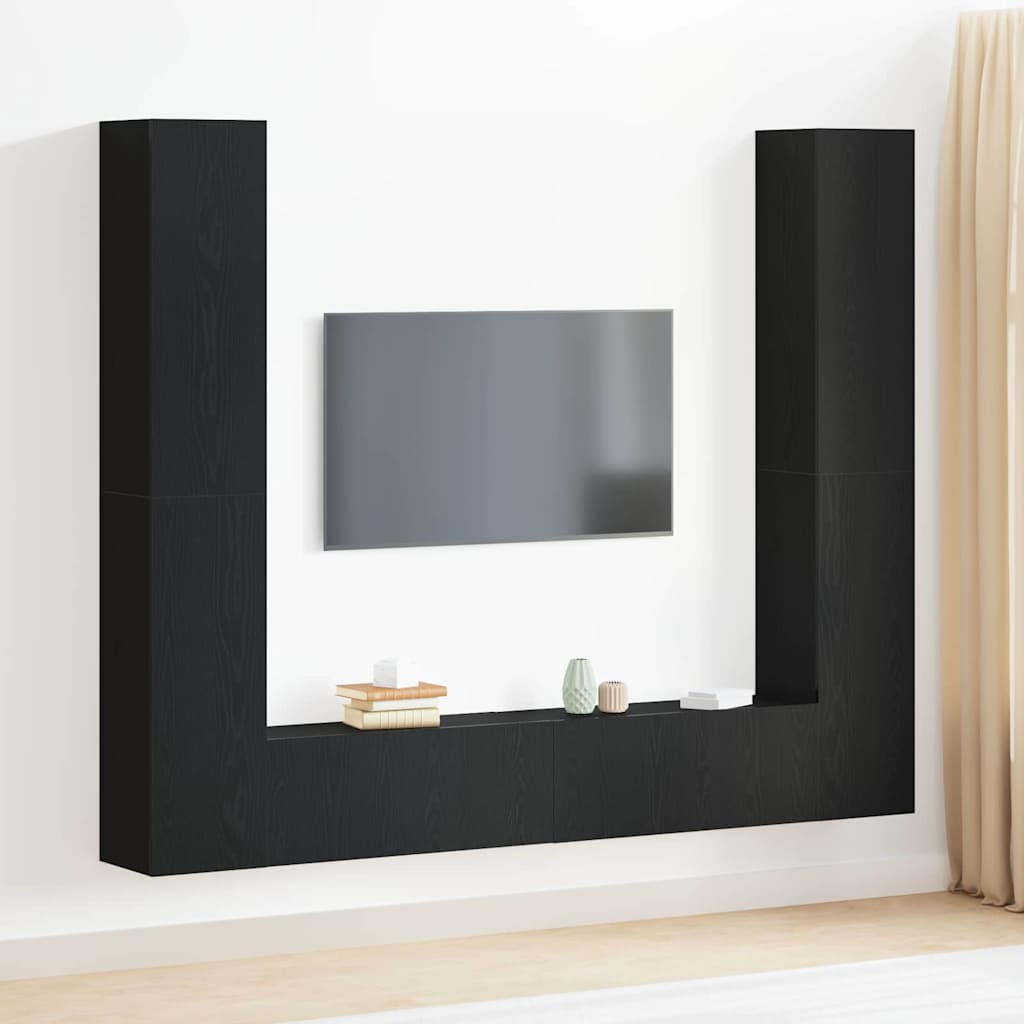 TV szekrény 6 pcs Fekete 80 x 30 x 30 cm Faanyag