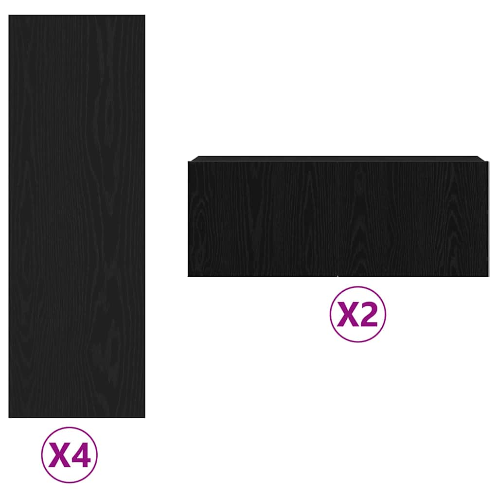 TV szekrény 6 pcs Fekete 80 x 30 x 30 cm Faanyag