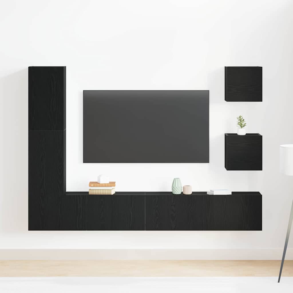 TV Szekrény Készlet 6 pcs Musta tammi 160 x 30 x 30.5 cm