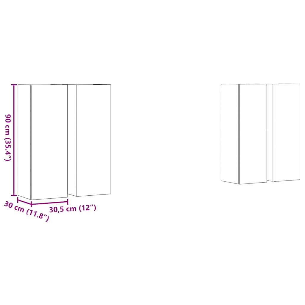 TV Szekrény Szett 4 pcs kézműves tölgy 30.5 x 30 x 90 cm