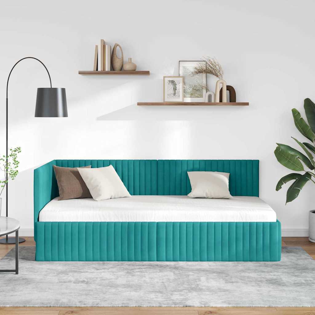 Sarokágy keret fejtámlával Türkiz 90 x 190 cm Bársony