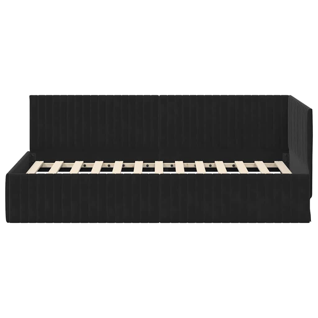 Sarokágy keret fejtámlával Fekete 90 x 200 cm Bársony