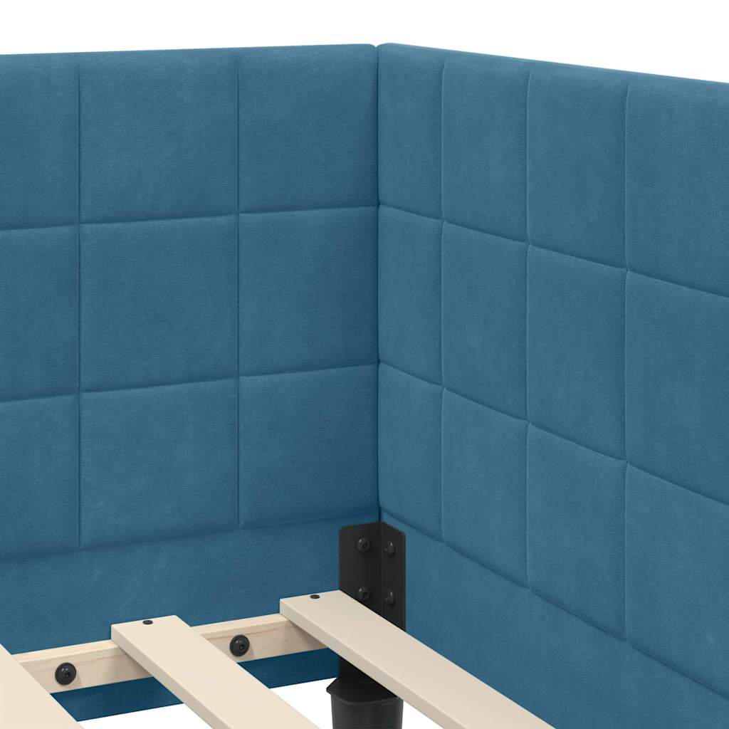 Sarokágy keret fejtámlával Kék 80 x 200 cm Bársony
