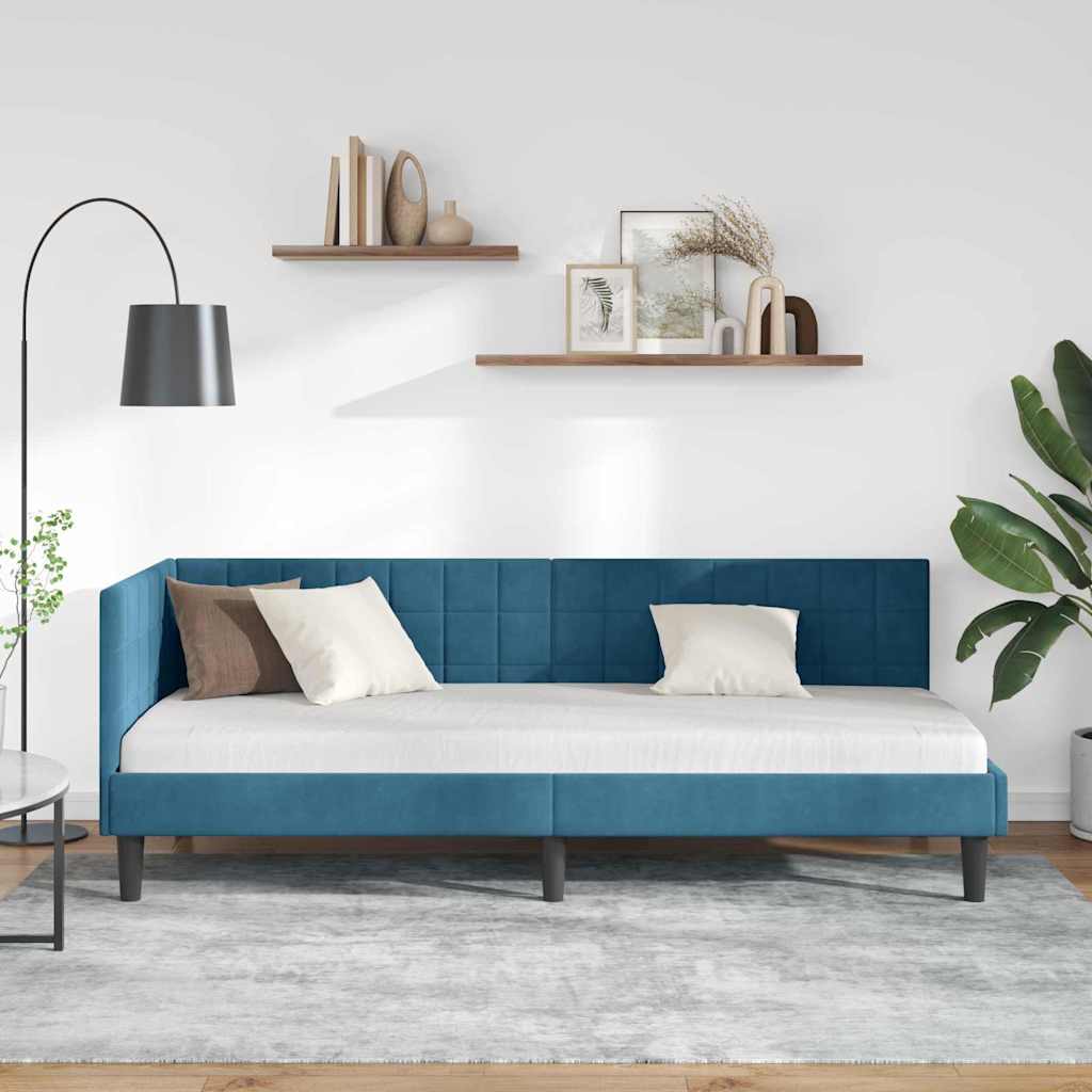 Sarokágy keret fejtámlával Kék 80 x 200 cm Bársony