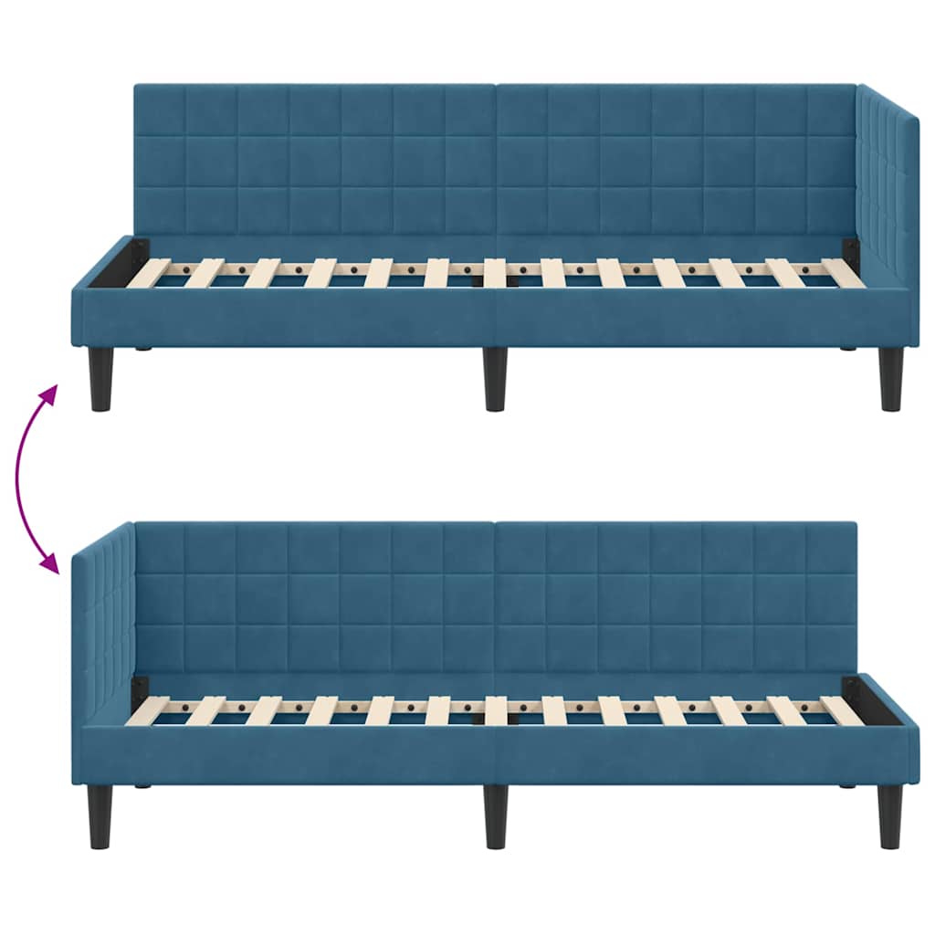 Sarokágy keret fejtámlával Kék 80 x 200 cm Bársony
