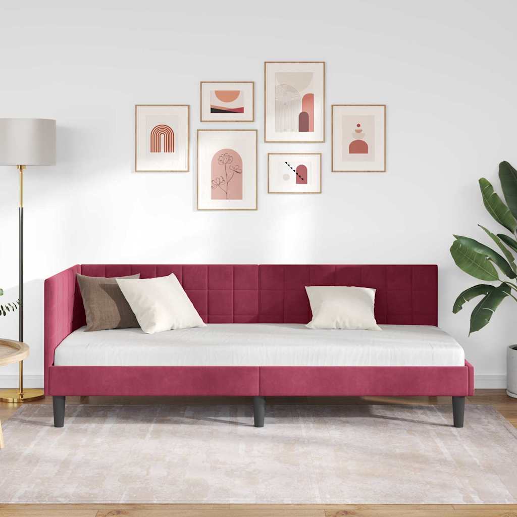 Sarokágy keret fejtámlával bordó 80 x 200 cm Bársony