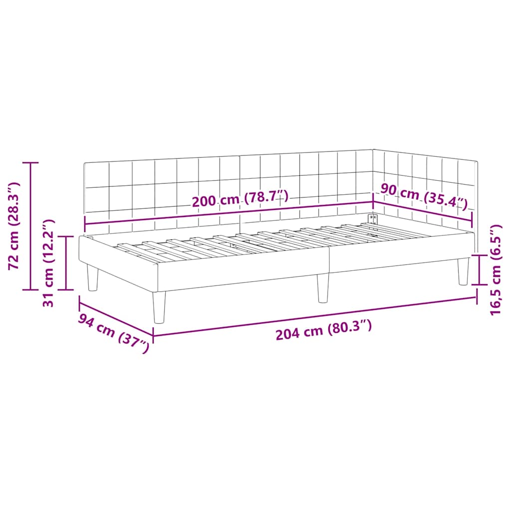 Sarokágy keret fejtámlával bordó 90 x 200 cm Bársony