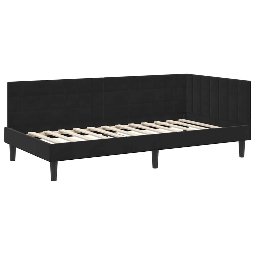 Sarokágy keret fejtámlával Fekete 90 x 200 cm Bársony