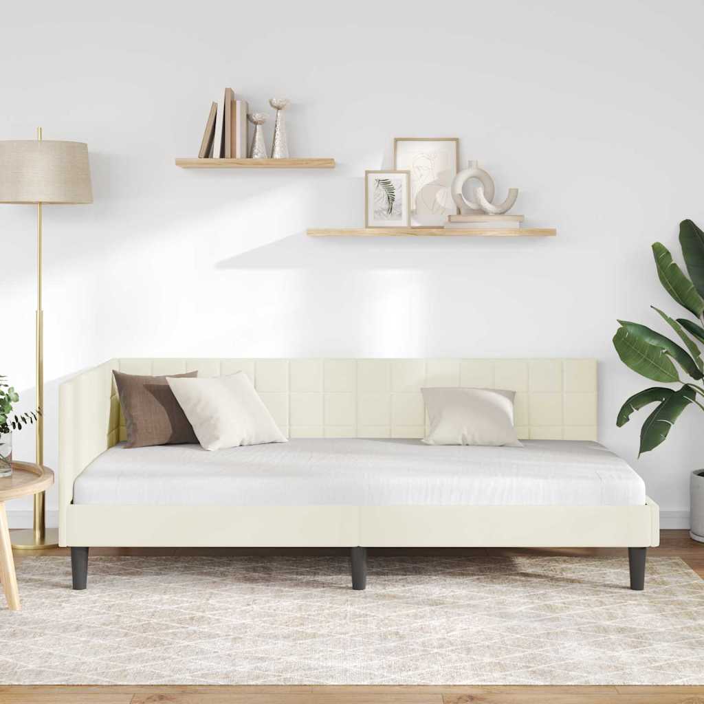 Sarokágy keret fejtámlával Krém 100 x 200 cm Bársony