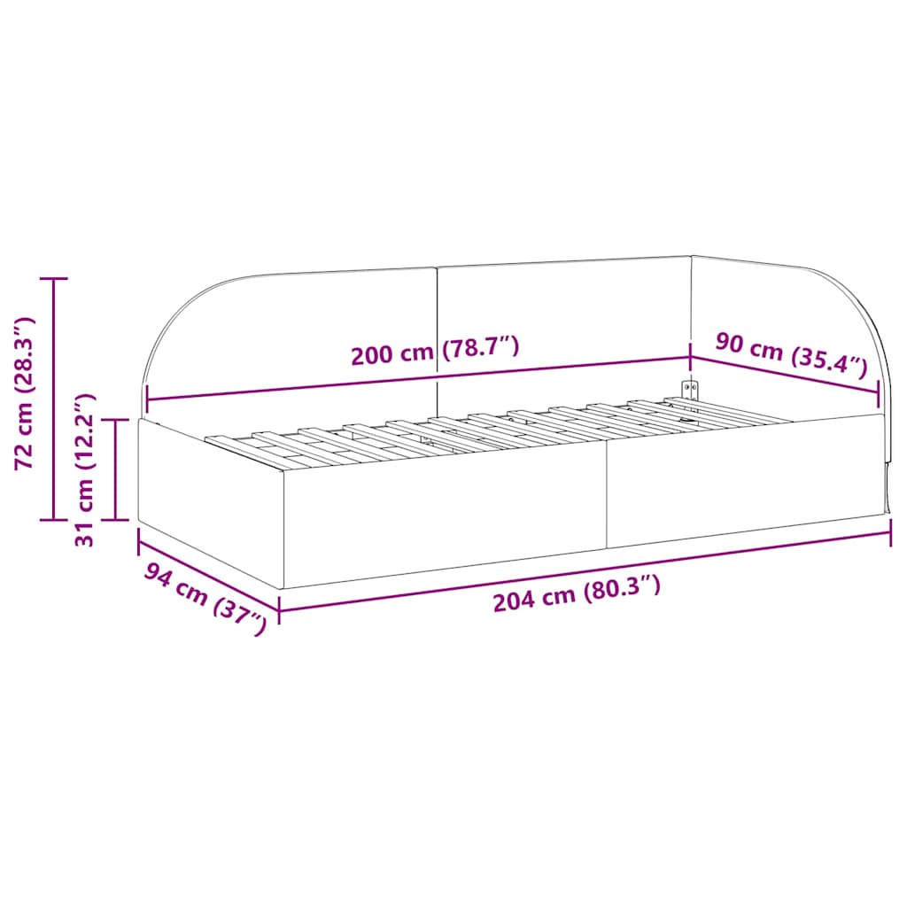 Sarokágy keret fejtámlával Sötétszürke 90 x 200 cm Bársony