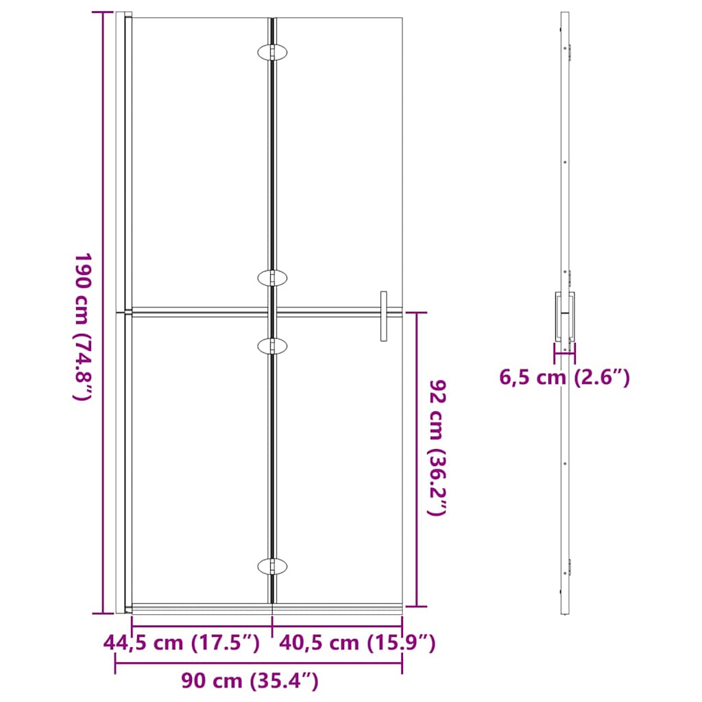 Nyitott zuhanyfal Fekete és sötét átlátszó 90 x 190 cm