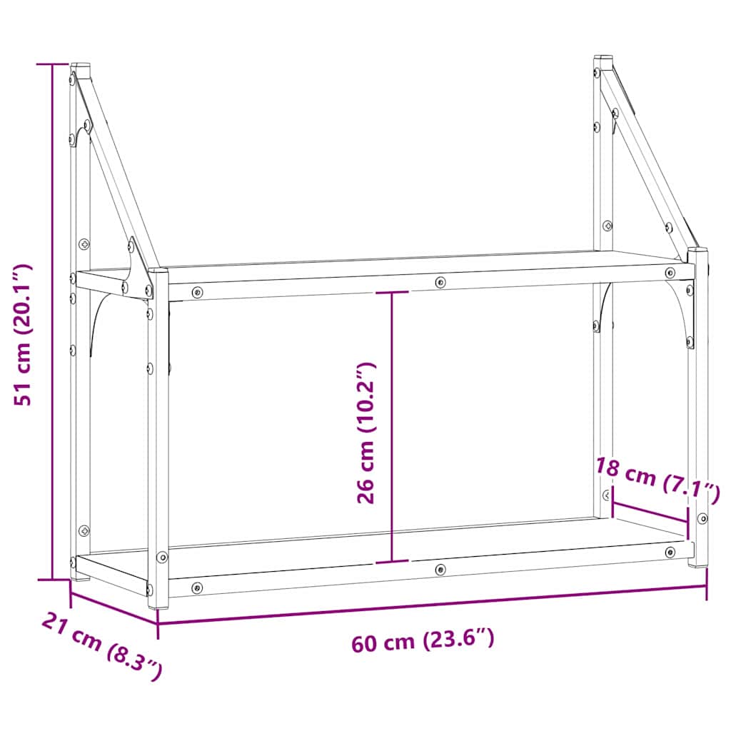 Falpolc polcokkal tárolóval Régi fa 60 x 21 x 51 cm Faanyag