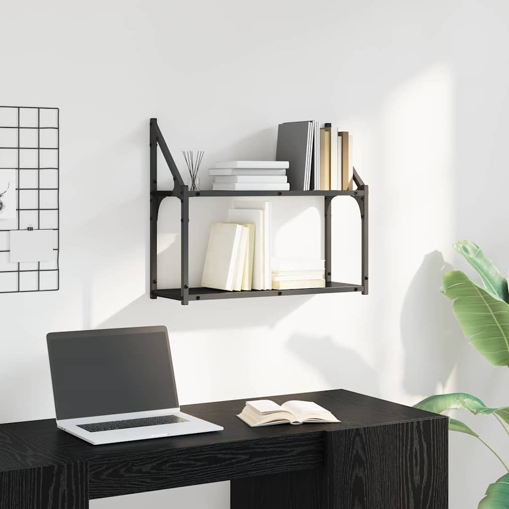 Falpolc polcokkal tárolóval Musta tammi 60 x 21 x 51 cm Faanyag