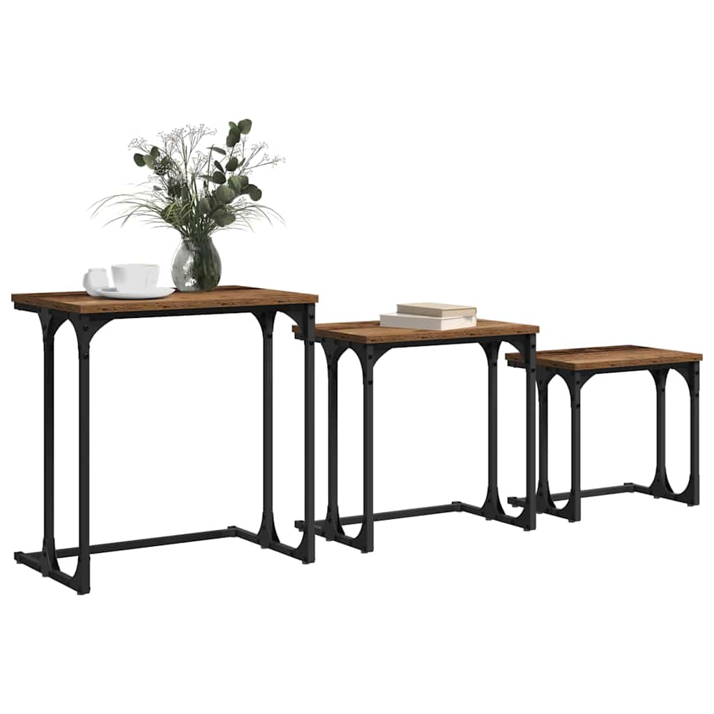 Fészkelt Kávézó Asztal 3 pcs Régi fa 50.5 x 35 x 53 cm Faanyag