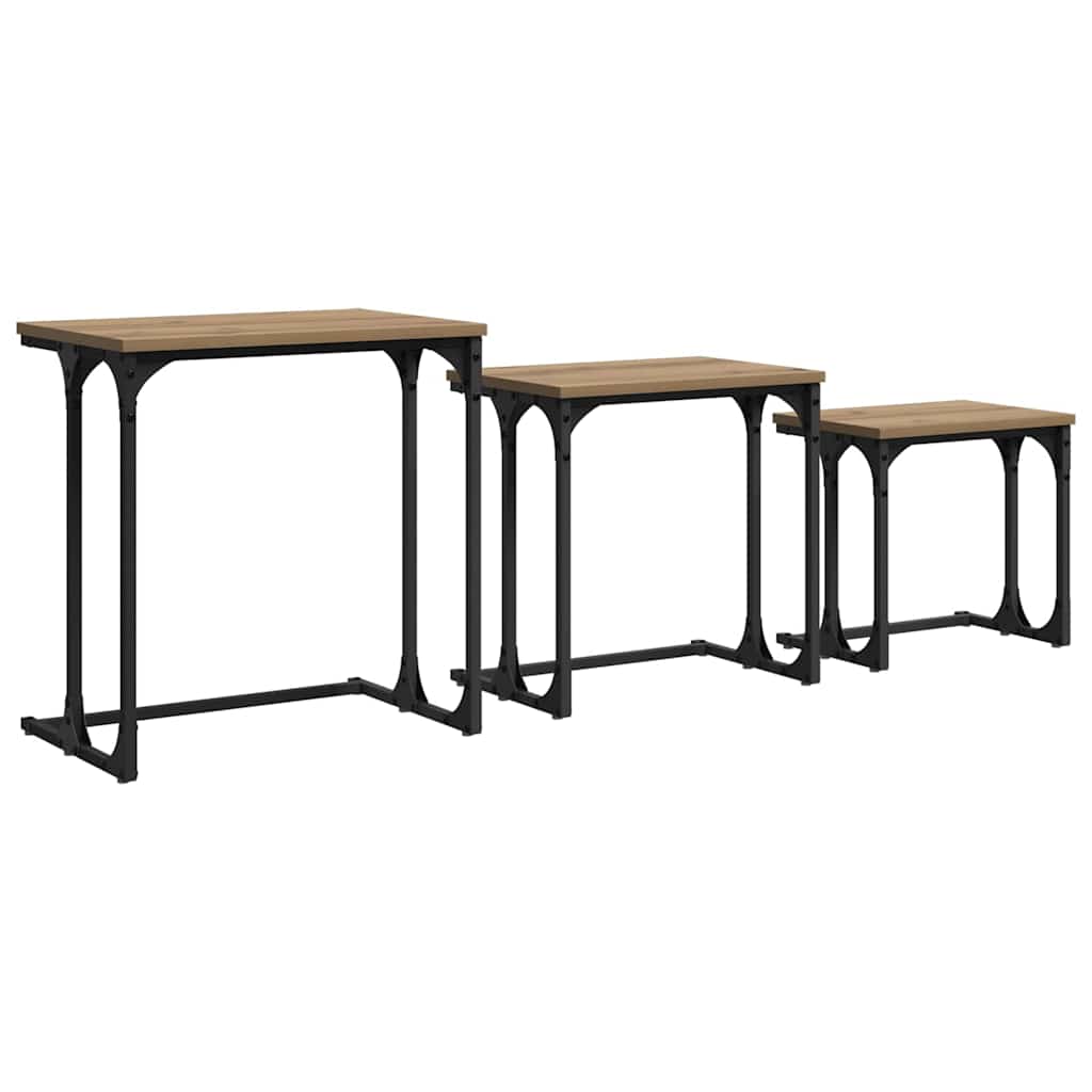Fészkelt Kávézó Asztal 3 pcs kézműves tölgy 50.5 x 35 x 53 cm