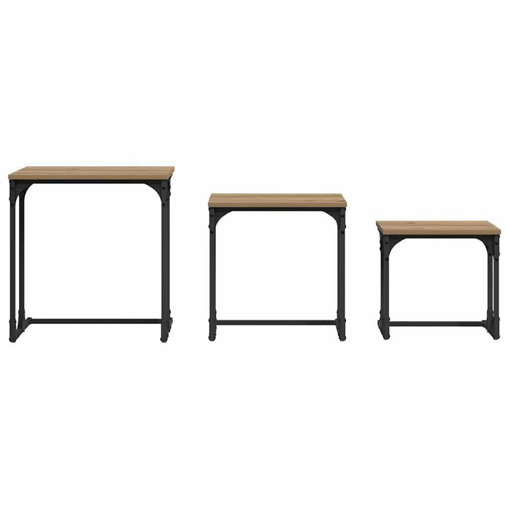 Fészkelt Kávézó Asztal 3 pcs kézműves tölgy 50.5 x 35 x 53 cm