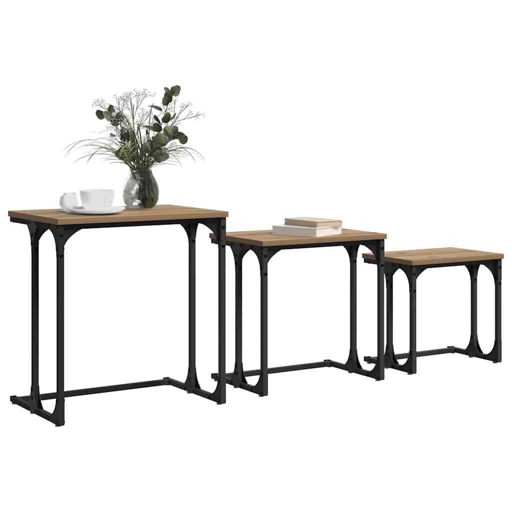 Fészkelt Kávézó Asztal 3 pcs kézműves tölgy 50.5 x 35 x 53 cm