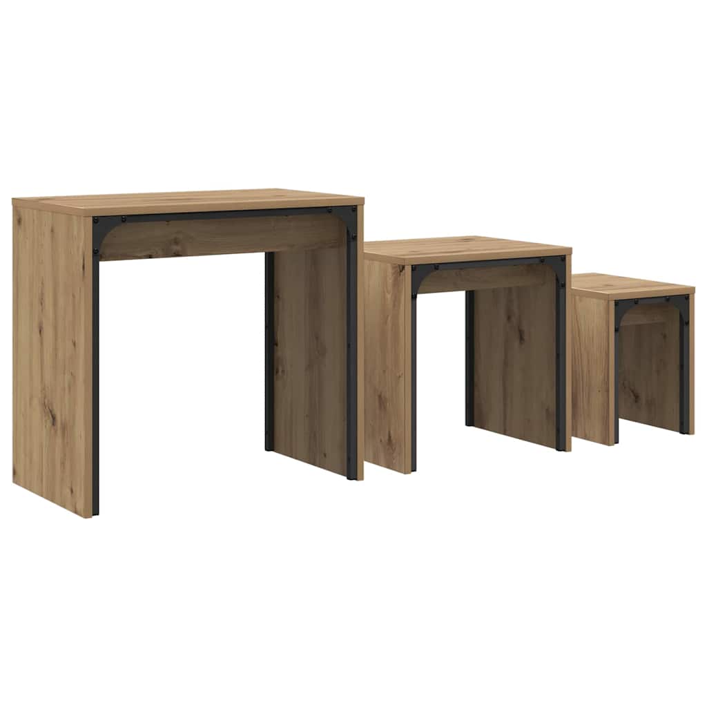 Fészkelt Kávézó Asztal 3 pcs kézműves tölgy 60 x 35 x 56 cm
