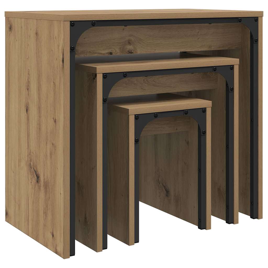 Fészkelt Kávézó Asztal 3 pcs kézműves tölgy 60 x 35 x 56 cm