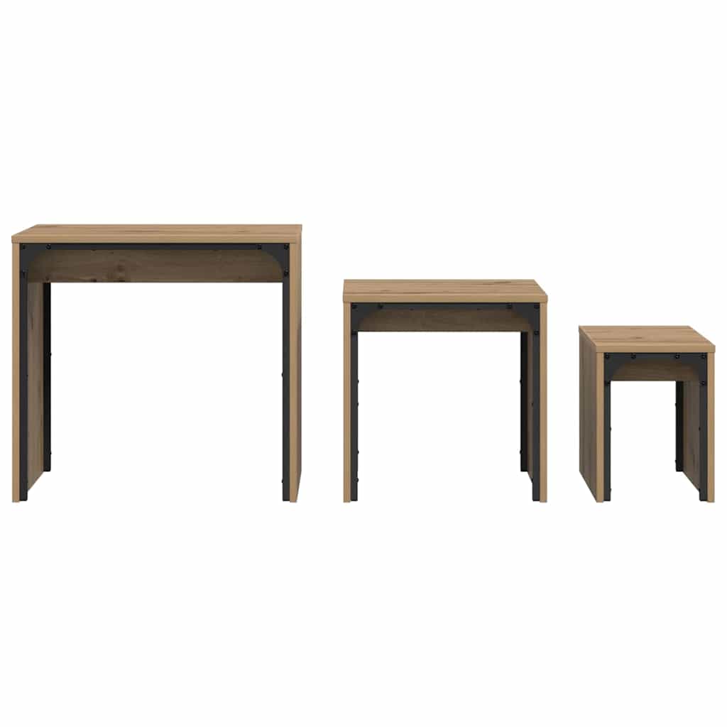 Fészkelt Kávézó Asztal 3 pcs kézműves tölgy 60 x 35 x 56 cm