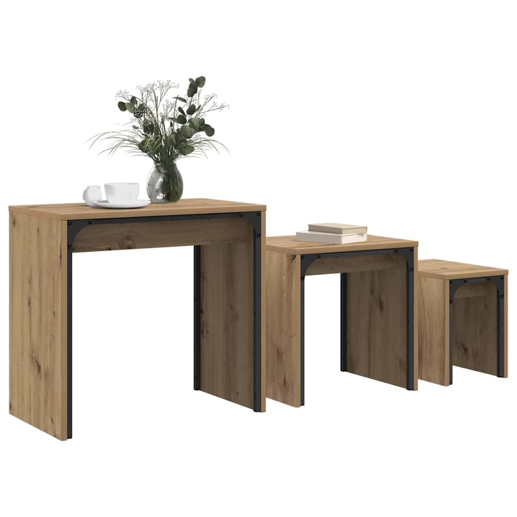 Fészkelt Kávézó Asztal 3 pcs kézműves tölgy 60 x 35 x 56 cm