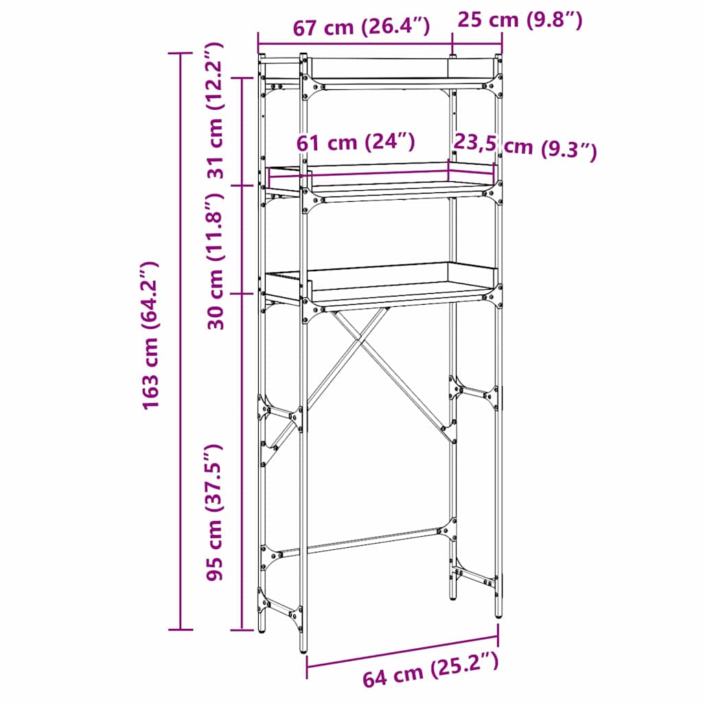 Mosógép polc polcokkal Régi fa 67 x 25 x 163 cm Faanyag