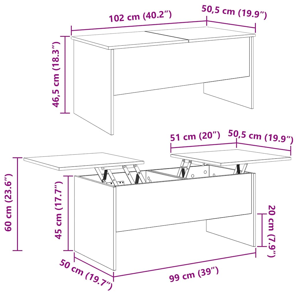 Dohányzóasztal kézműves tölgy 102 x 50,5 x 46,5 cm Faanyag