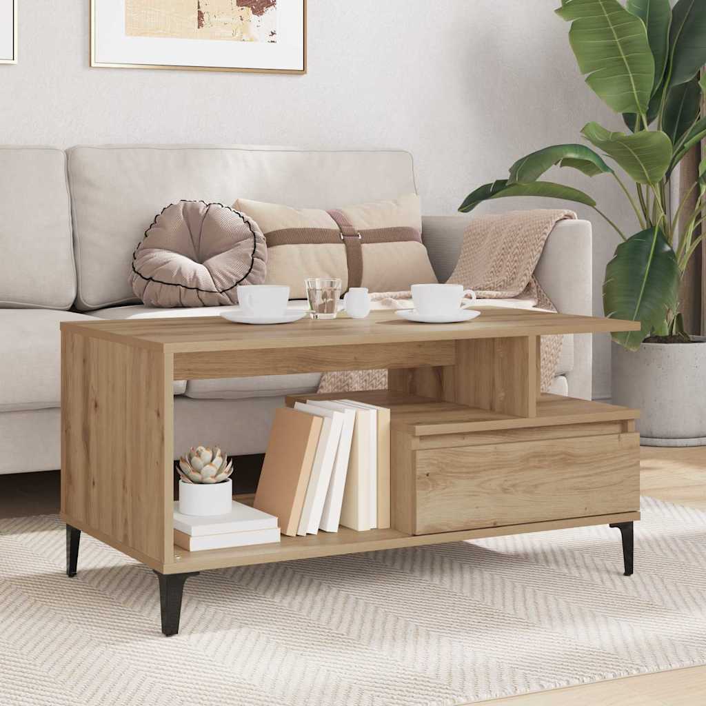 Dohányzóasztal fiókkal kézműves tölgy 90 x 49 x 45 cm Faanyag