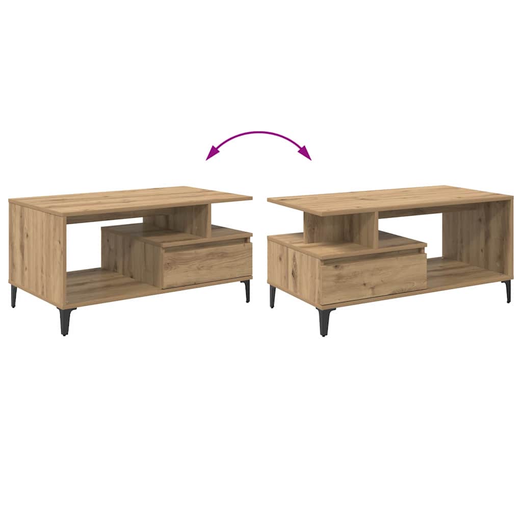 Dohányzóasztal fiókkal kézműves tölgy 90 x 49 x 45 cm Faanyag