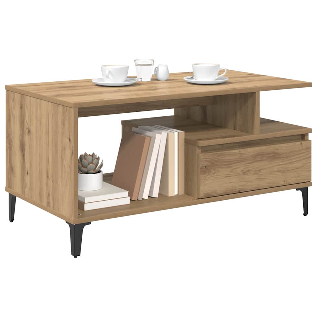Dohányzóasztal fiókkal kézműves tölgy 90 x 49 x 45 cm Faanyag