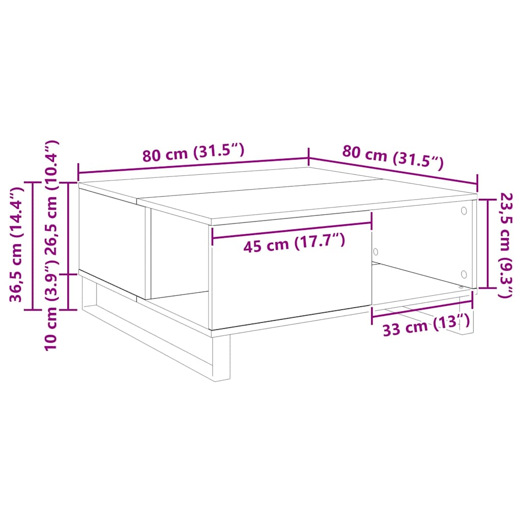 Dohányzóasztal Régi fa 80 x 80 x 36.5 cm Faanyag
