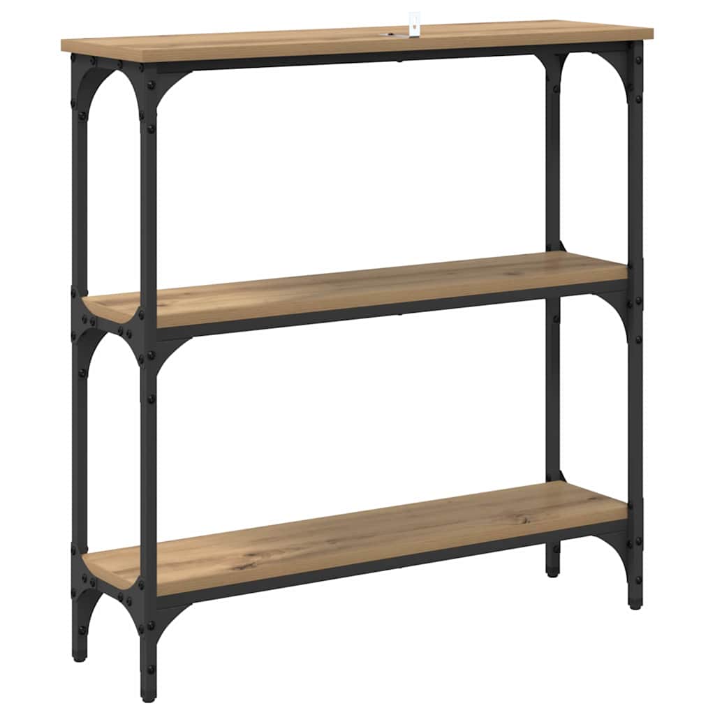 Konzolasztal polcokkal kézműves tölgy 75 x 22.5 x 75 cm