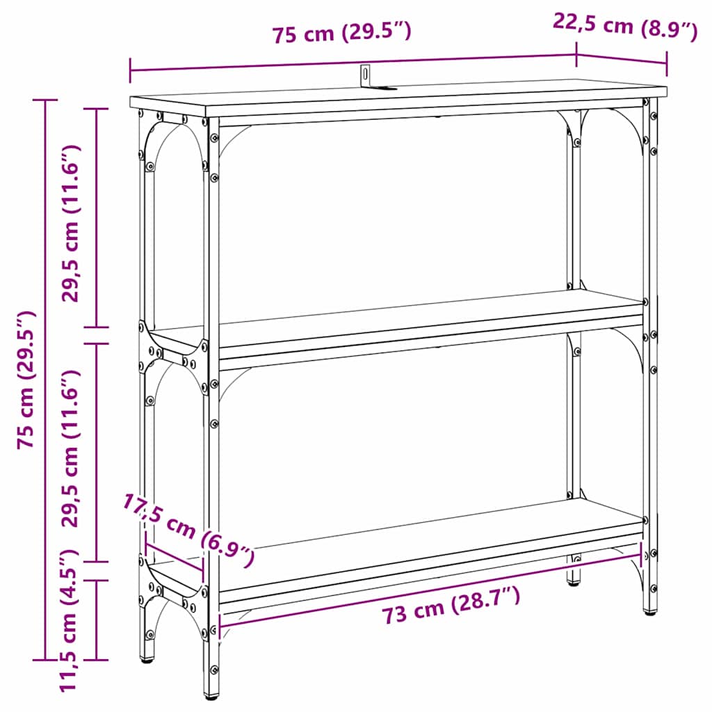 Konzolasztal Musta tammi 75 x 22.5 x 75 cm Műgyanta fa és Fém