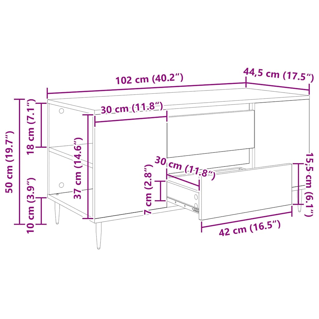 Dohányzóasztal kézműves tölgy 102 x 44.5 x 50 cm Faanyag
