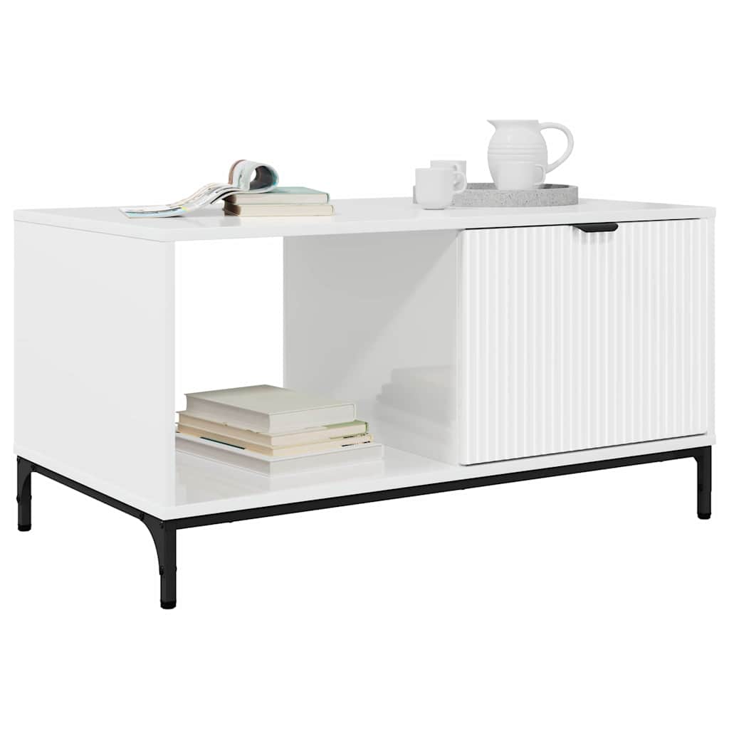 Dohányzóasztal Magasfényű fehér 90 x 49 x 46 cm Faanyag
