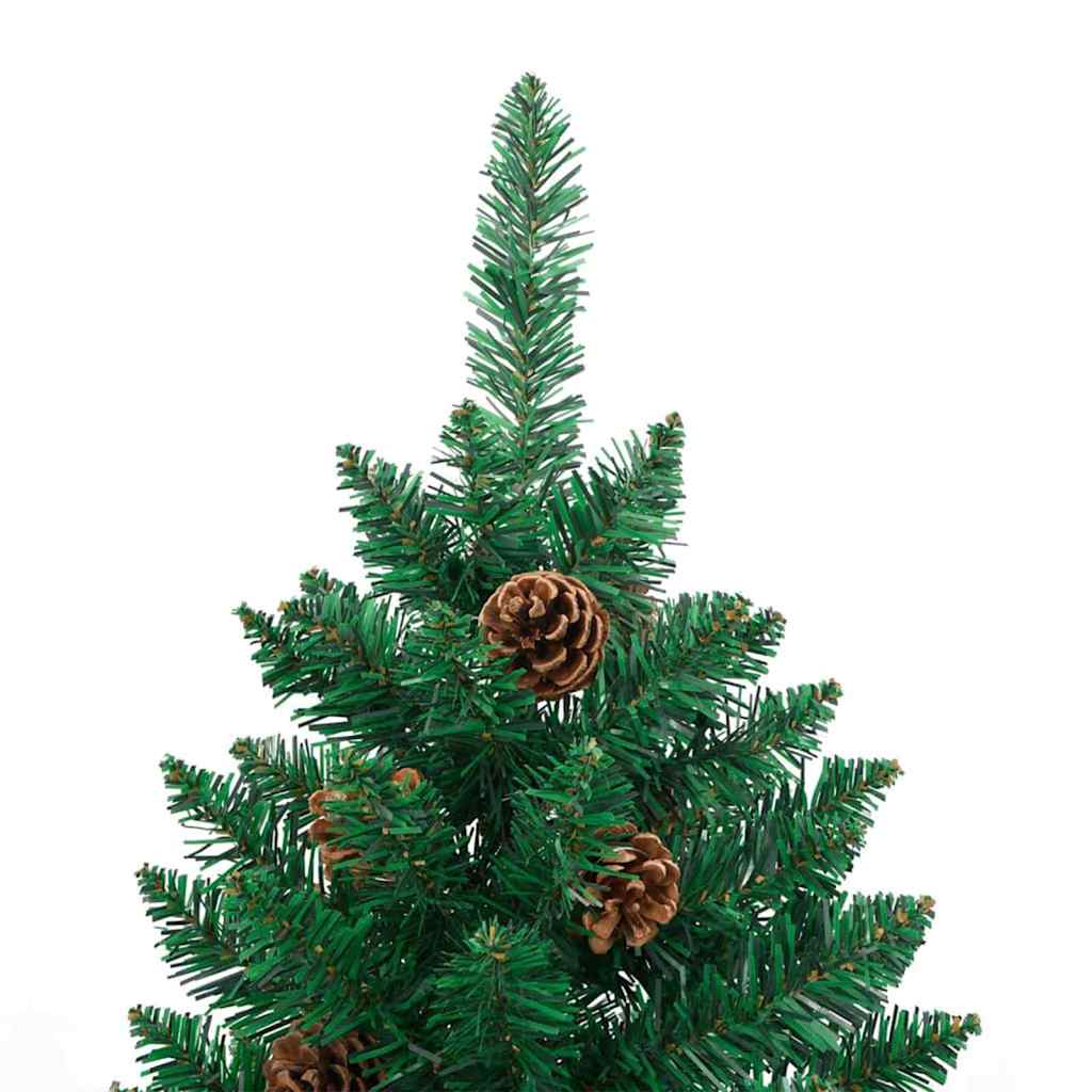 Karcsú karácsonyfa 300 LED-del Zöld 210 cm PVC és tömör fenyőfa